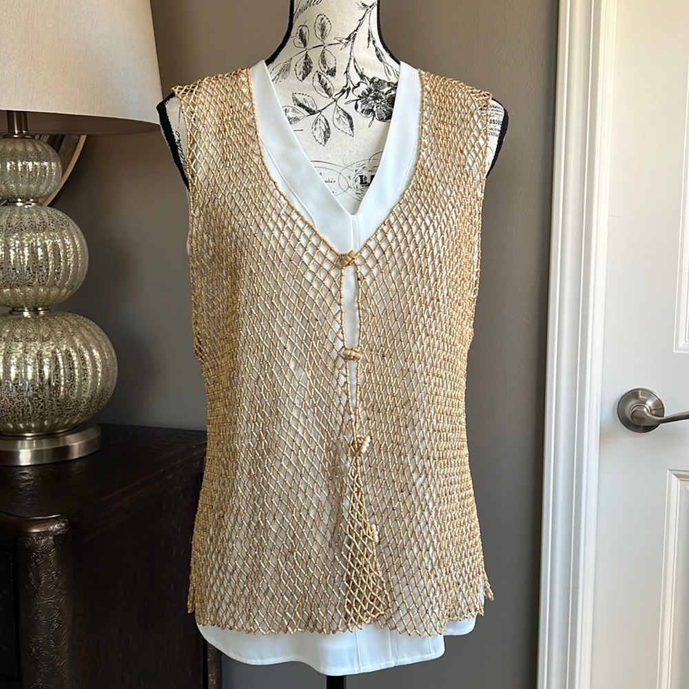 Tommy Bahama Gold Mesh Layered Top
